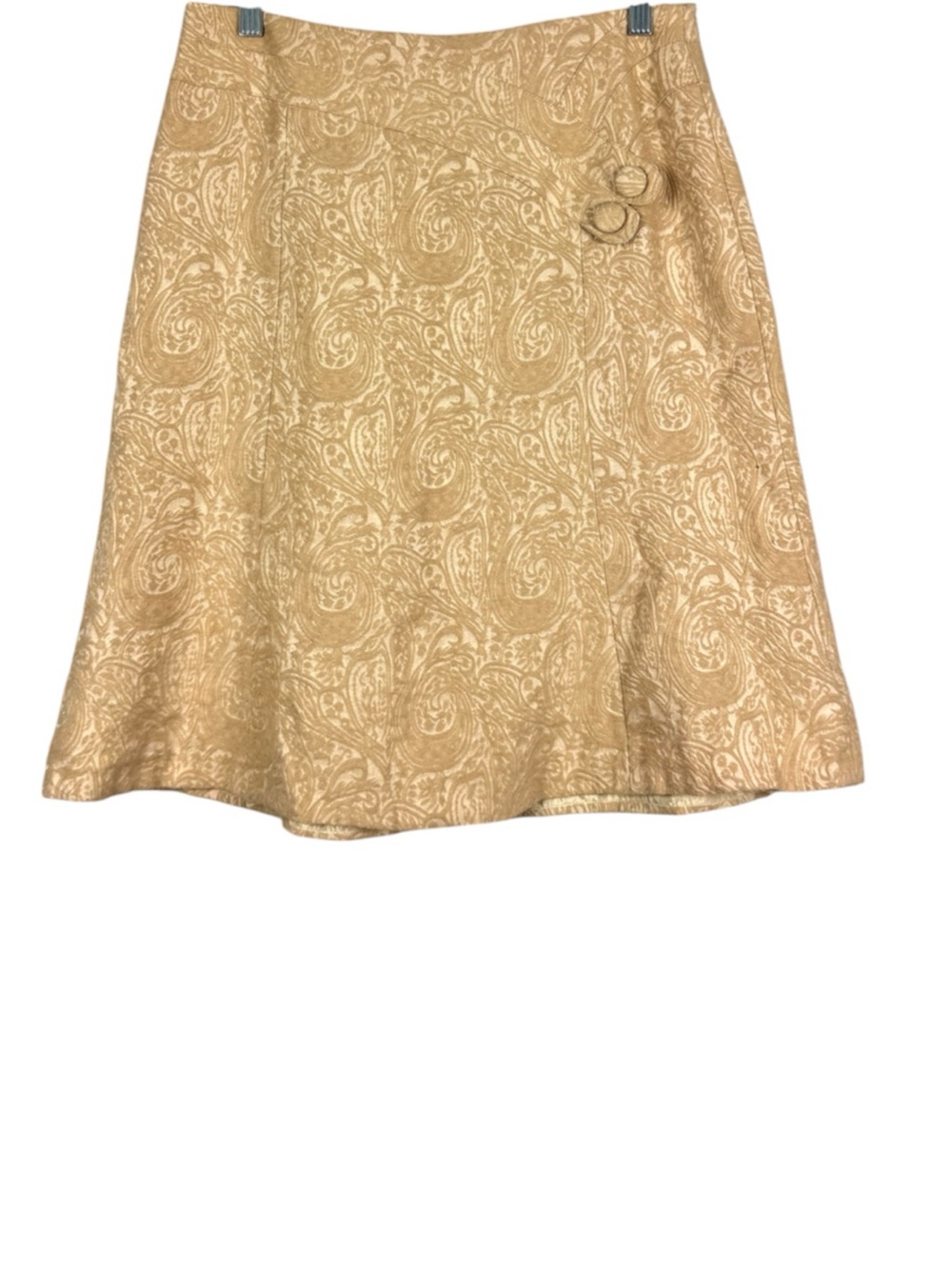 Coldwater Creek Tan. Paisley Jacquard A-Line Skirt with Decorative Buttons P6